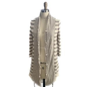 ANTHROPOLOGIE - Three Dots • Striped Knotted Boho Open Drape Cardigan - Size S